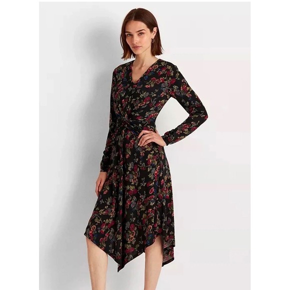 Denim & Supply Ralph Lauren Dresses & Skirts - Lauren Ralph Lauren Dress Floral Twist Front Long Sleeve Black Pink Size 2